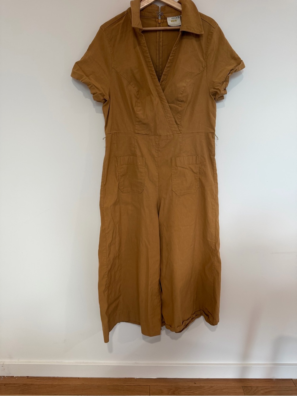 Anthropologie Short-Sleeve Utility Jumpsuit in Camel Brown